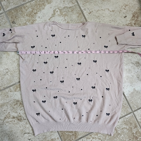 Pink Black Bow Beaded Sweater Women’s Large Preppy Soft Knit Pullover Coquette - Picture 6 of 7